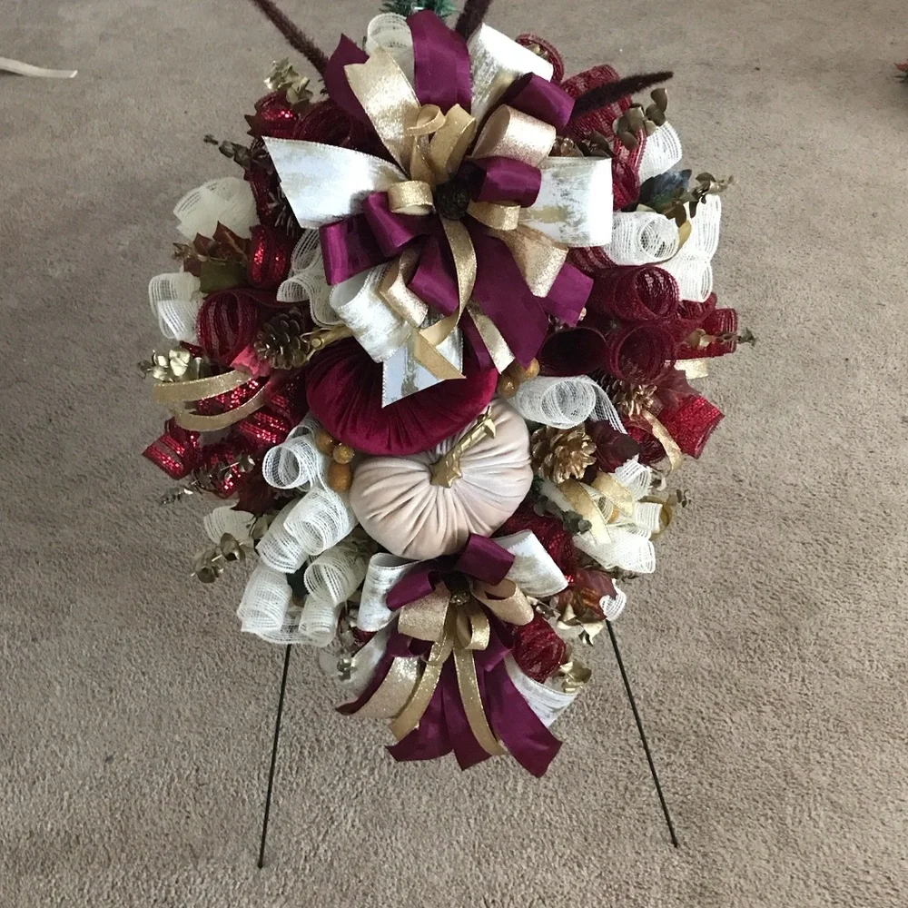 Elegant Holiday Wreath with Burgundy and Gold Accents